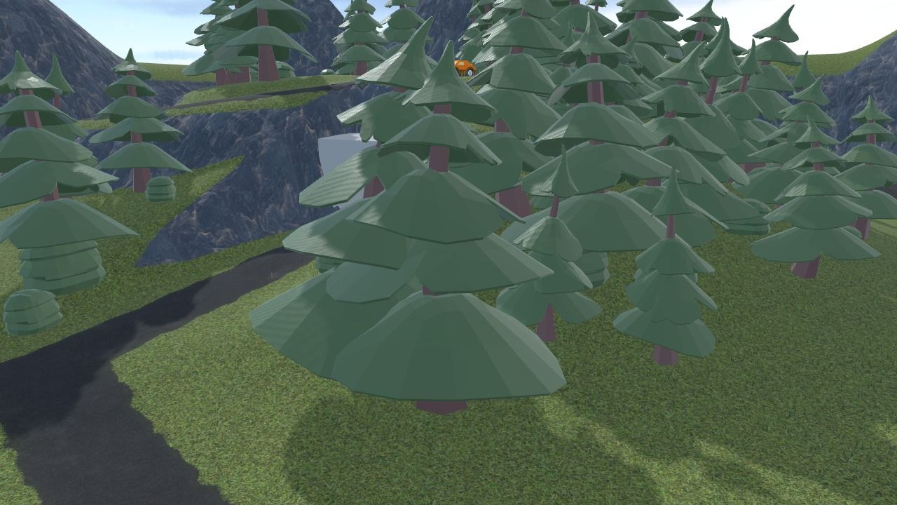 A pine forest on a hill, made with scattered models