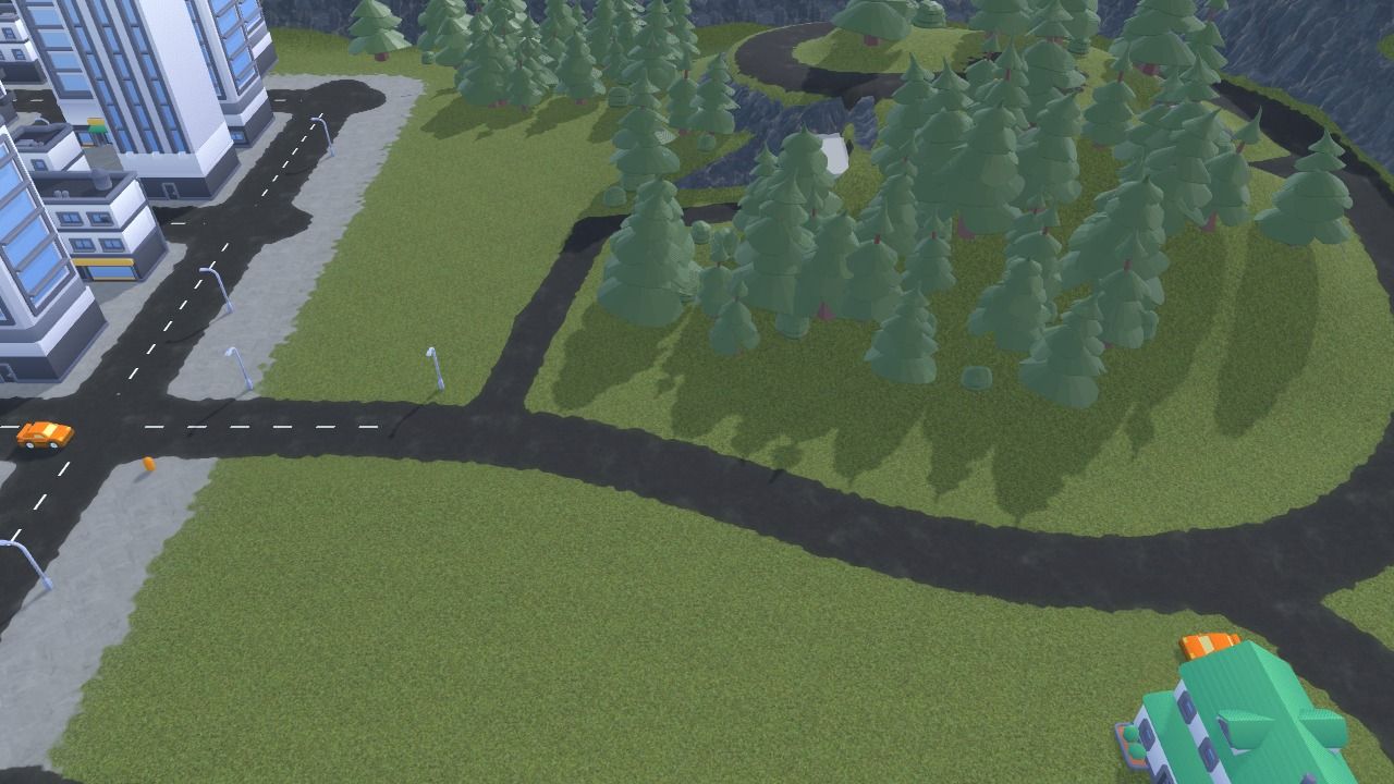 A town, roads and hills made with a 3D terrain