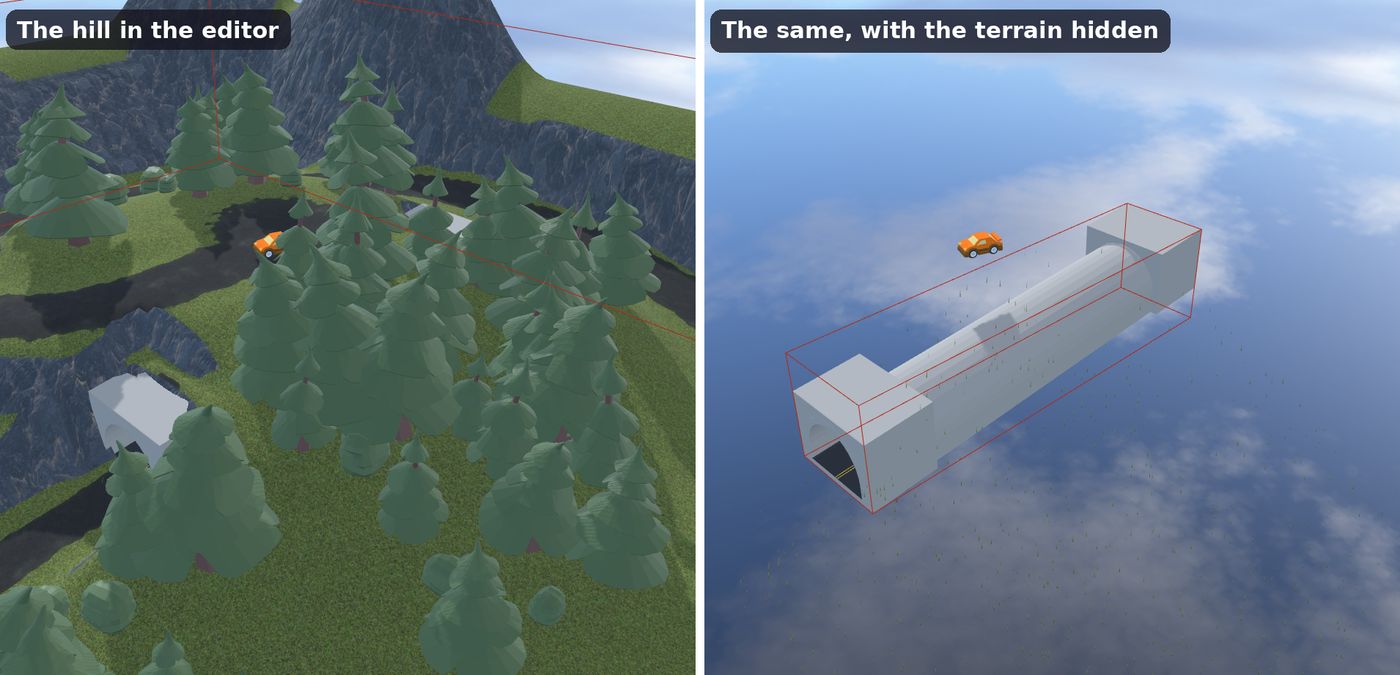 The tunnel of the 3D GTA with a map example, with the terrain hidden